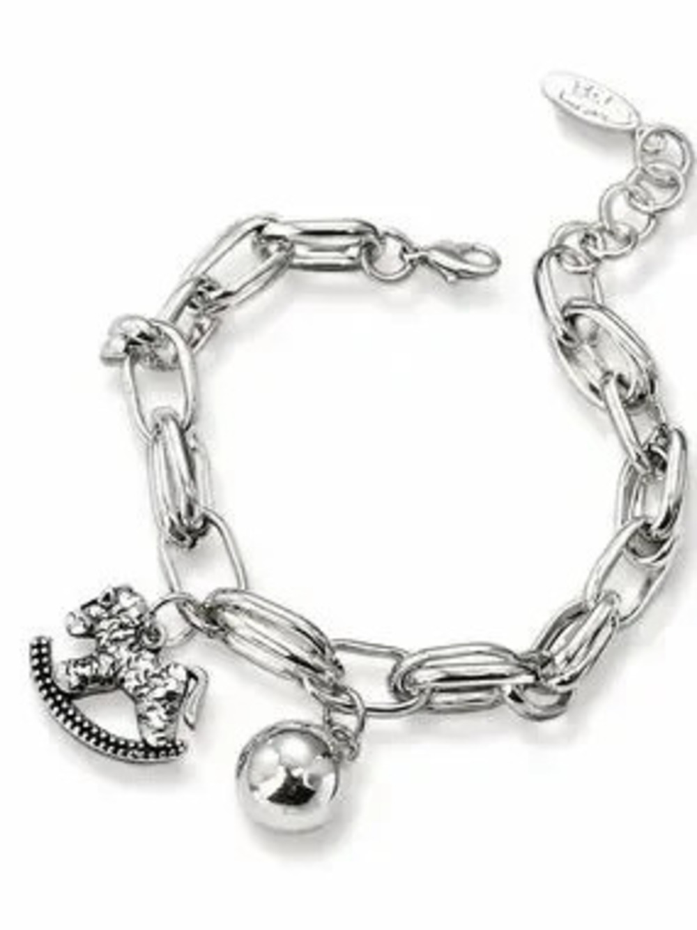 Silver Charm Link Bracelet with Rocking Horse and Ball Charms